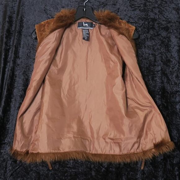 Blanc Noir Faux Fur Vest Brown Lined Outerwear Medium Tie Chenille Fuzzy Soft M - Picture 8 of 11